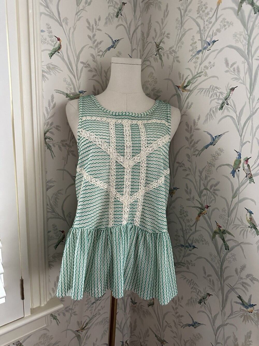 Free People Blouse Sz S Open Back Peplum Tank Sleeveless Crochet Mesh Boho Top
